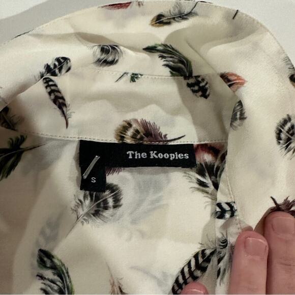 The‎ Kooples 100% Silk Cream Multicolor Boho Feather Print Button Down Top Sz S - Picture 6 of 12